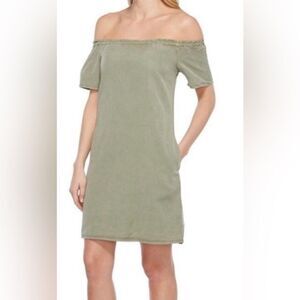 Adriano Goldschmied Harley Sulfur Harvest Olive off shoulder short sleeve shift